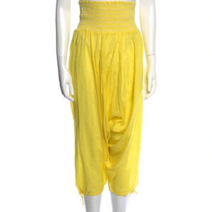 Ba&sh cotton yellow wide pants saruel suri elastic waist hem lightweight boho 2